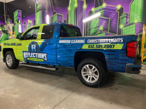 Commercial work truck blue and green