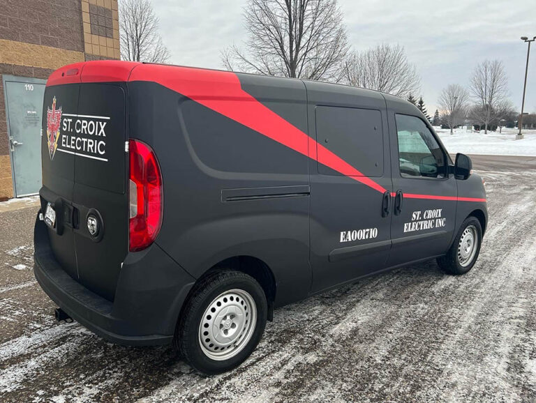 commercial van wrap grey with red stripe