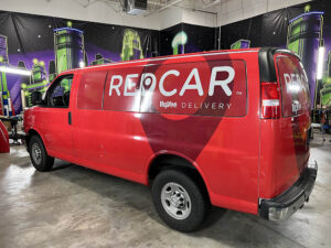 Red commercial van wrap